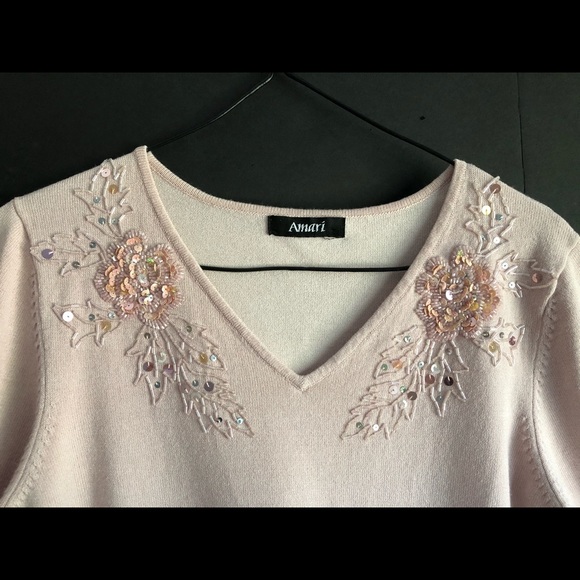 Amari V Neck Dressy Sweater Sequins and Beads Med - Picture 16 of 16